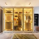 Ver mais imagens de Guarda-Roupa Casal 3 Portas Reflecta com Pés e LED 100% MDF Platinum Bege/Off White