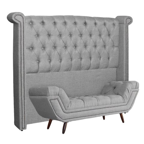 Conjunto Sienna Cabeceira e Recamier Casal 140 Cm Linho Cinza - LM DECOR