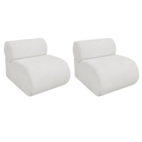 Kit 2 Poltronas Decorativas Orgânica Virgínia Bouclé - Doce Sonho Móveis Branco
