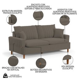 Sofá Living 2 Lugares 160cm com Almofadas Veras D05 Bouclê Cappucino - Mpozenato - 3