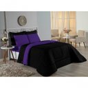 Ver imagem 4 de Kit Edredom Dupla Face + Jogo de Lençol Solteiro Nobre 5 Peças Malha 100% Algodão - Preto / Roxo