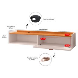 Rack Suspenso Home Classic Pequeno Sala Estar Quarto Tv 32 42 50" 1 Porta Puxador Concha - Lojas Rpm - 7
