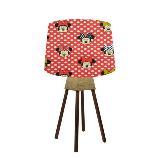 Abajur Quadripé Mesa 50cm Cores Estampadas - Md1003 Cúpula Cone 20/Ø27x30 - Minnie Disney / Min-01