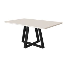 Mesa de Jantar 120x90 Tampo Mdf/vidro para 4 Lugares Pés Madeira Maciça Pérola - Preto/off White - 2