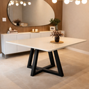 Ver imagem 3 de Mesa de Jantar  para 4 Lugares Pés Madeira Maciça 120x90 Tampo Mdf/vidro Pérola - Preto/off White