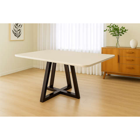 Mesa de Jantar 120x90 Tampo Mdf/vidro para 4 Lugares Pés Madeira Maciça Pérola - Preto/off White