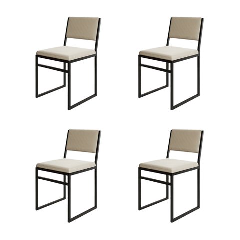 Kit 4 Cadeiras de Jantar Industrial Isa Assento Veludo Bege