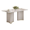 Ver mais imagens de Mesa de Sala Jantar Liz c/ Tampo Madeirado c/ Vidro Curvo 180x100cm Off White/Off White - DJ Móveis