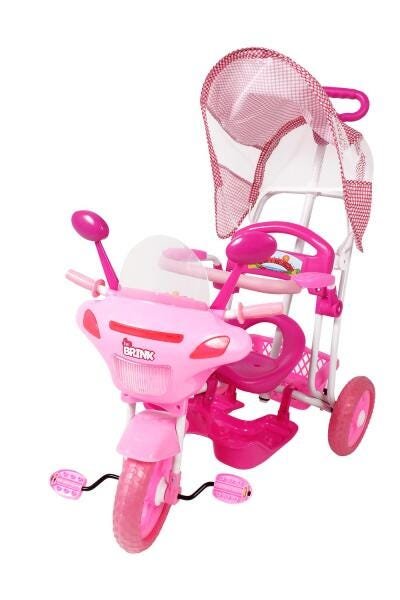 Triciclo Infantil 2 em 1 C/Toldo Luzes Música Rosa Bel Brink - 1