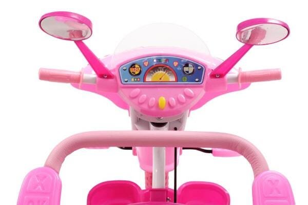 Triciclo Infantil 2 em 1 C/Toldo Luzes Música Rosa Bel Brink - 3