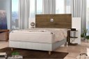 Ver imagem 2 de Cabeceira Casal de Madeira Marrom Com 2 Mesa Lateral p/ Cama Base Box 1,38