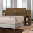 Ver imagem 1 de Cabeceira Casal de Madeira Marrom Com 2 Mesa Lateral p/ Cama Base Box 1,38