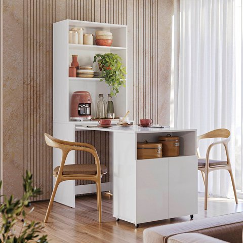 Mesa Bancada Gourmet para Cozinha Salt Branco Z06 - Mpozenato