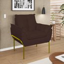 Ver imagem 2 de Poltrona Sofá Luxo Base Metal Dourada Recepção Escritório Marrom