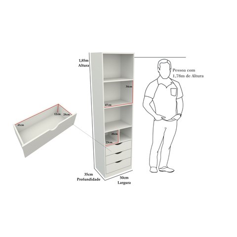 Armário Misto Prateleira Gaveta M40 100% Mdf (closet,loja) Vetorial Móveis Branco