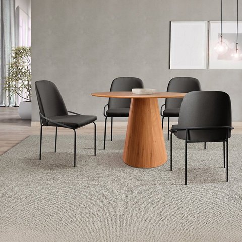 Conjunto Mesa Cone 120cm e 4 Cadeiras Maya Estofadas Natural e Preto
