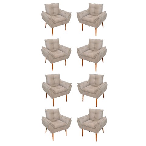 Kit 08 Poltronas Opala Decorativas Sala de Estar Suede Cor:Bege