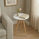 Ver imagem 5 de Mesinha Lateral Apoio Sofa Sala Pes Palito Madeira Redonda Branco