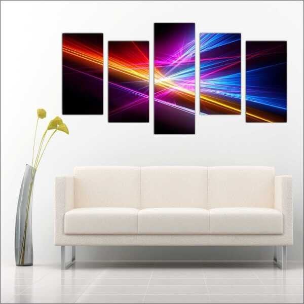 Quadro Decorativo Abstrato Arte Moderna Salas Interiores Mosaico 5 Peças Com Moldura - 3