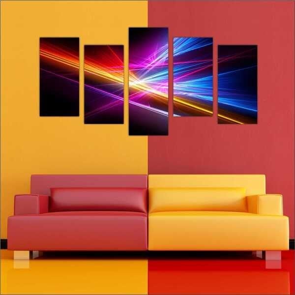 Quadro Decorativo Abstrato Arte Moderna Salas Interiores Mosaico 5 Peças Com Moldura - 4