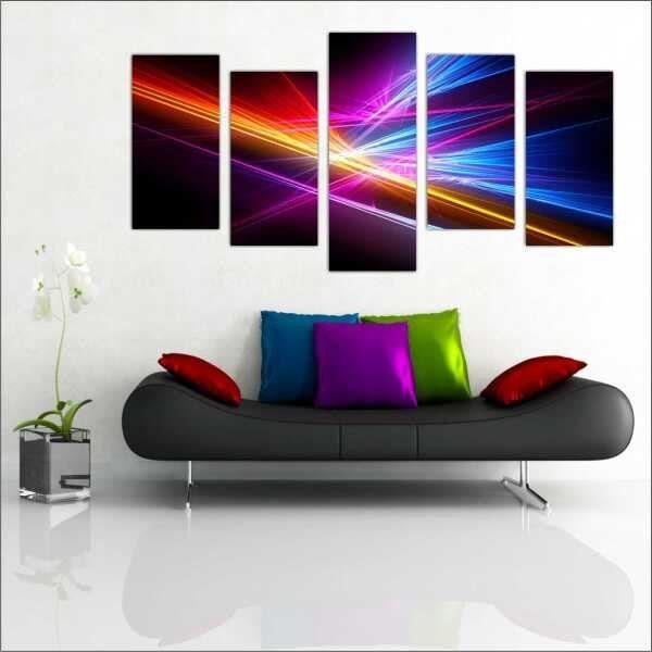Quadro Decorativo Abstrato Arte Moderna Salas Interiores Mosaico 5 Peças Com Moldura - 1