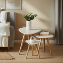 Ver imagem 3 de Kit Trio Jogo de Mesinhas Lateral Sala Pé Palito Retro Tampo Orgânico