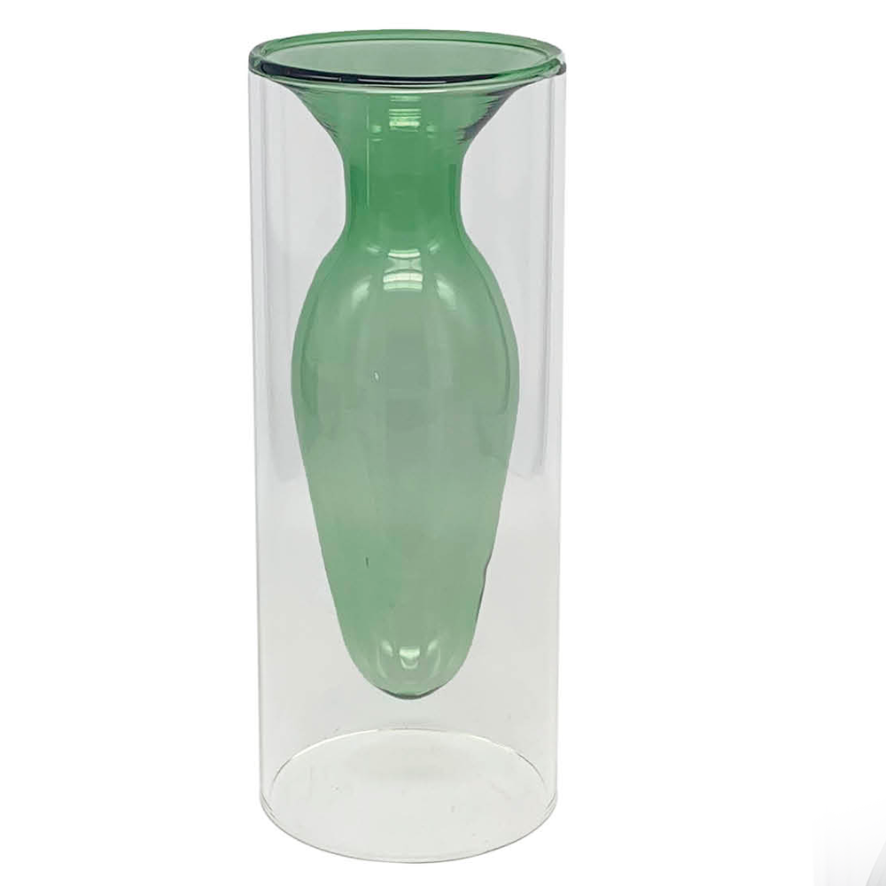 Vaso de Vidro Duplo Transparente e Verde
