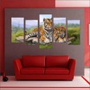 Ver imagem 2 de Quadro Decorativo Animais Tigre Salas Interiores Mosaico 5 Peças Com Moldura