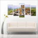 Ver imagem 3 de Quadro Decorativo Animais Tigre Salas Interiores Mosaico 5 Peças Com Moldura