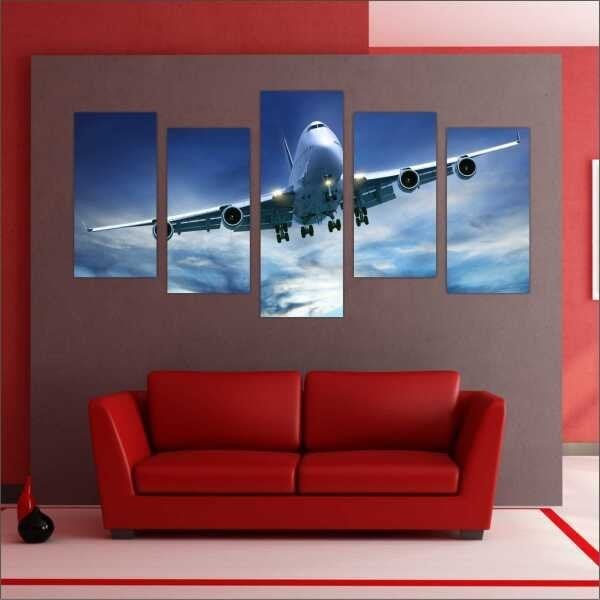 Quadro Decorativo Avião Aeronave Salas Interiores Mosaico 5 Peças Com Moldura - 2