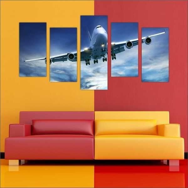 Quadro Decorativo Avião Aeronave Salas Interiores Mosaico 5 Peças Com Moldura - 4