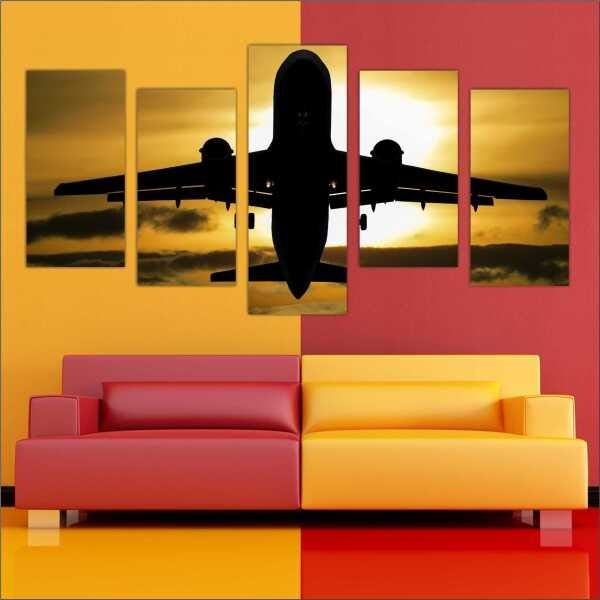 Quadro Decorativo Avião Aeronave Salas Interiores Mosaico 5 Peças Com Moldura - 4