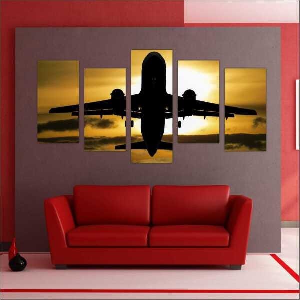 Quadro Decorativo Avião Aeronave Salas Interiores Mosaico 5 Peças Com Moldura - 2