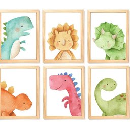 Quadro Infantil Dinossauro 6 Un A4 Vidro e Pendurador - 6