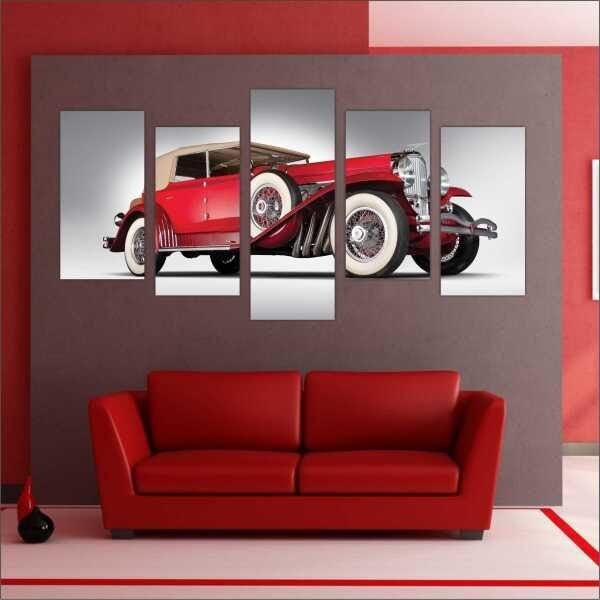 Quadro Decorativo Carros Vintage Retrô Antigos Salas Quartos Interiores Mosaico 5 Peças Com Moldura - 2