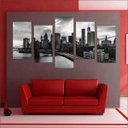 Ver imagem 2 de Quadro Decorativo Cidade Nova Iorque Ponte Salas Interiores Mosaico 5 Peças Com Moldura