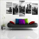 Ver imagem 1 de Quadro Decorativo Cidade Nova Iorque Ponte Salas Interiores Mosaico 5 Peças Com Moldura