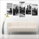 Ver imagem 3 de Quadro Decorativo Cidade Nova Iorque Ponte Salas Interiores Mosaico 5 Peças Com Moldura