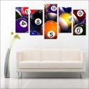 Ver imagem 3 de Quadro Decorativo Sinuca Bilhar Salas De Jogos Interiores Mosaico 5 Peças Com Moldura