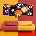 Ver imagem 2 de Quadro Decorativo Sinuca Bilhar Salas De Jogos Interiores Mosaico 5 Peças Com Moldura