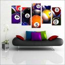 Ver imagem 1 de Quadro Decorativo Sinuca Bilhar Salas De Jogos Interiores Mosaico 5 Peças Com Moldura