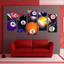 Ver imagem 4 de Quadro Decorativo Sinuca Bilhar Salas De Jogos Interiores Mosaico 5 Peças Com Moldura