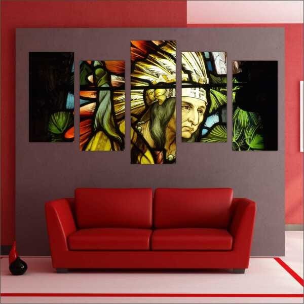 Quadro Decorativo Índio Indígena Salas Quartos Interiores Mosaico 5 Peças Com Moldura - 2