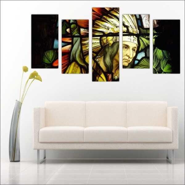Quadro Decorativo Índio Indígena Salas Quartos Interiores Mosaico 5 Peças Com Moldura - 3