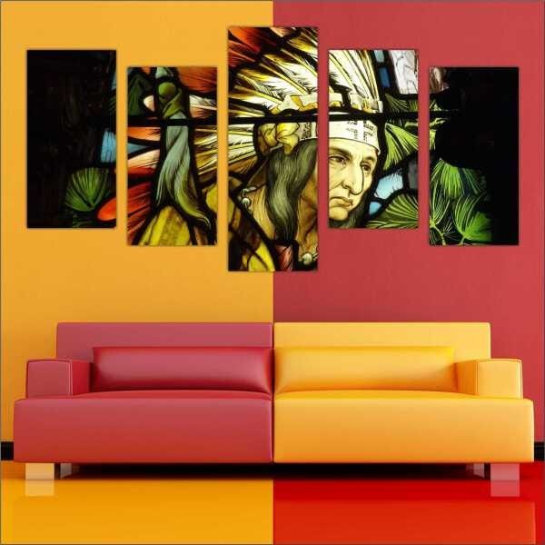 Quadro Decorativo Índio Indígena Salas Quartos Interiores Mosaico 5 Peças Com Moldura - 4