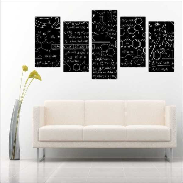 Quadro Decorativo Química Farmácia Mosaico 5 Peças Com Moldura - 1