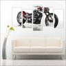 Quadro Decorativo Motos Antigas Vintage Quartos Salas Interiores Mosaico 5 Peças Com Moldura - 3