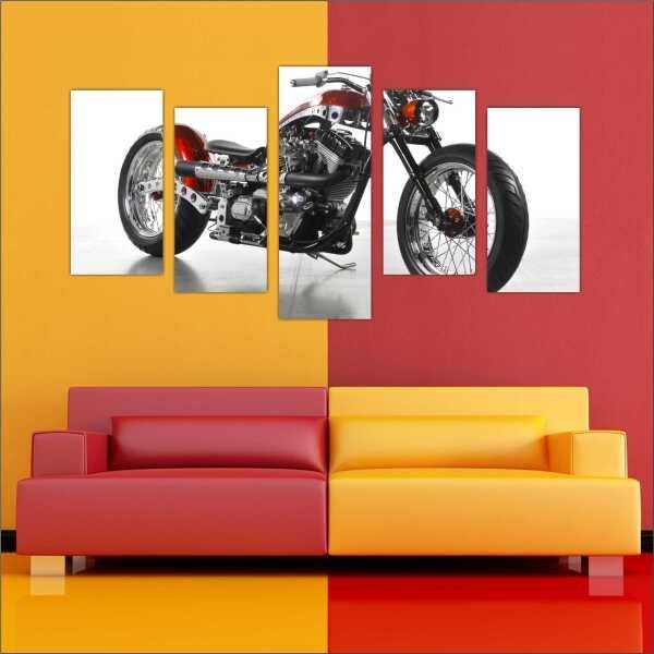 Quadro Decorativo Motos Antigas Vintage Quartos Salas Interiores Mosaico 5 Peças Com Moldura - 2