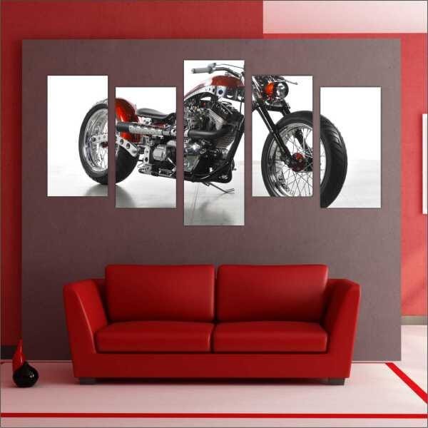 Quadro Decorativo Motos Antigas Vintage Quartos Salas Interiores Mosaico 5 Peças Com Moldura - 4