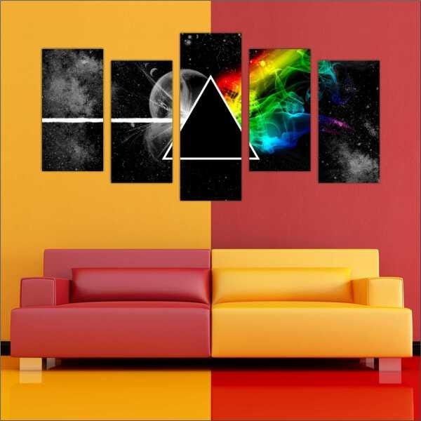 Quadro Decorativo Banda Pink Floyd The Dark Side of the Moon Interiores Mosaico 5 Peças Com Moldura - 4